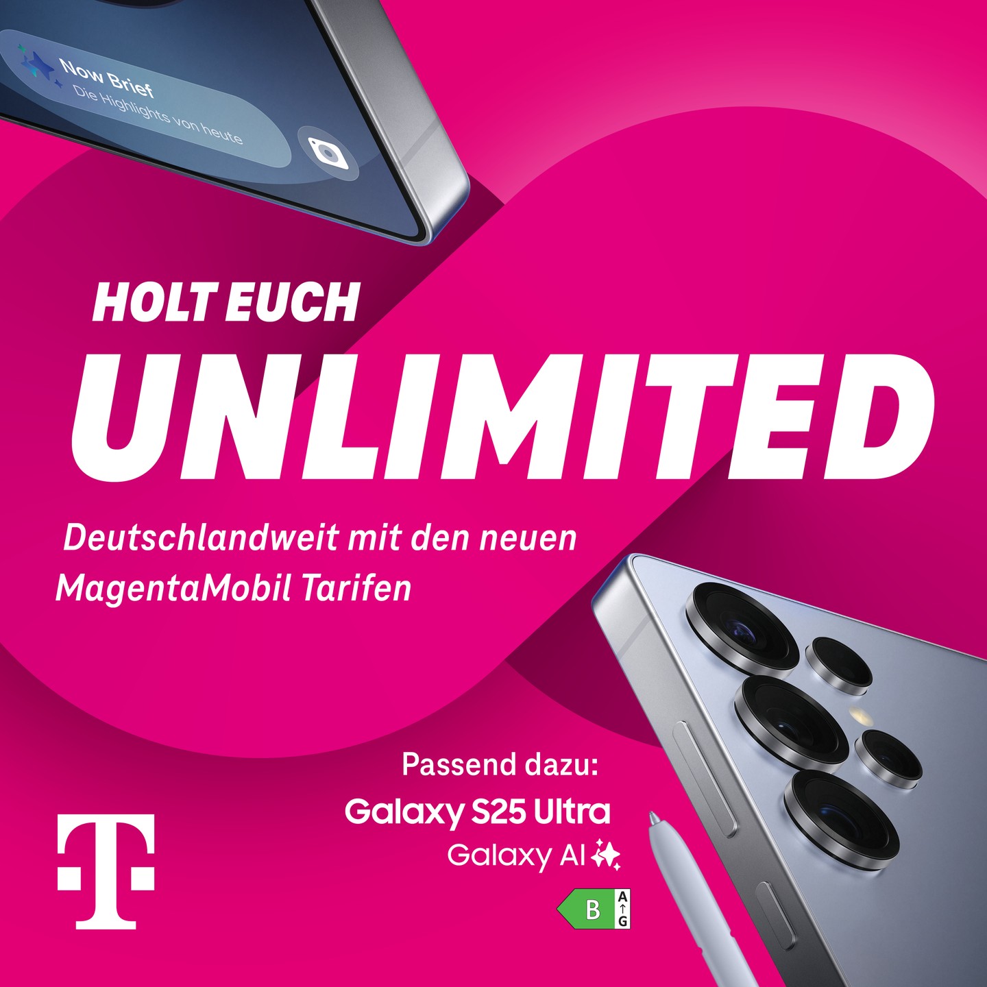 Du willst deutschlandweit endlos surfen?🏄 🤩 Dann hol dir MagentaMobil M mit PlusKarte! Und dazu das Samsung Galaxy S25 Ultra – schon ab XX €*.
#telekom #dabei #magenta #unlimited #samsung #galaxys25ultra
* Monatlicher Grundpreis beträgt 49,95 € (ohne Smartphone), 59,95 € (mit Smartphone), 69,95 € (mit Top-Smartphone), 79,95 € (mit Premium-Smartphone) und 89,95 € (mit Premium-Plus-Smartphone). Bereitstellungspreis 39,95 €. Mindestlaufzeit 24 Monate. Ab einem Datenvolumen von 50 GB wird die Bandbreite im jeweiligen Monat auf max. 64 KBit/s (Download) und 16 KBit/s (Upload) beschränkt.
Ein Angebot von: Telekom Deutschland GmbH, Landgrabenweg 149, 53227 Bonn.