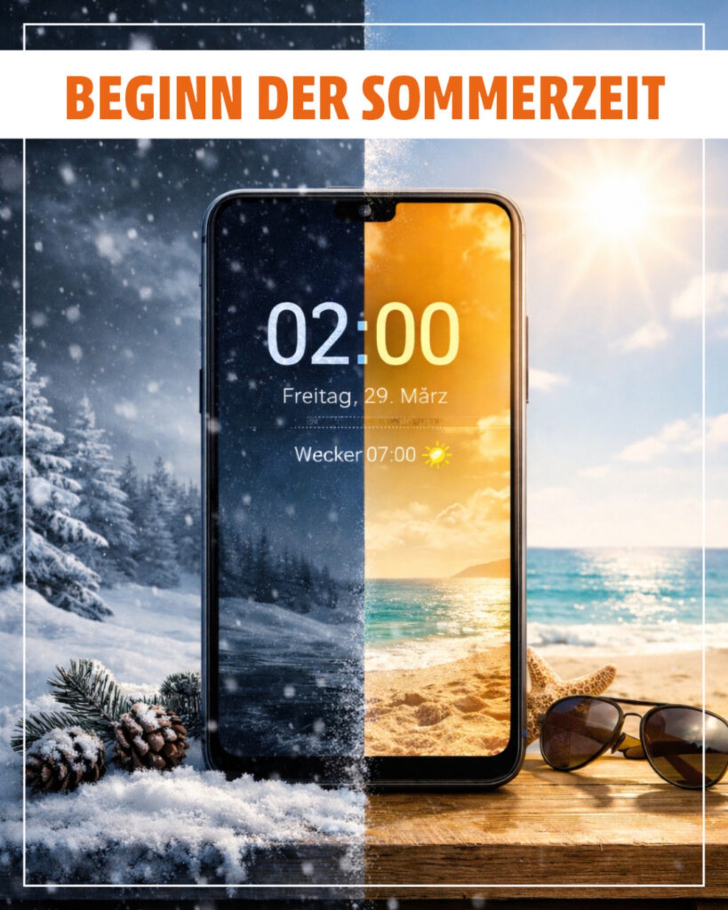 🌞 Beginn der Sommerzeit – Zeit für mehr Sonne & mehr Verbindung!

Die Tage werden länger, die Temperaturen steigen – und wir drehen die Uhr eine Stunde vor.
Mehr Licht bedeutet:
mehr Zeit draußen,
mehr Gespräche mit Freunden,
mehr gemeinsame Momente.

Damit Du jederzeit bestens verbunden bleibst – ob im Alltag oder am Strand – sorgen wir mit den passenden Telekom Tarifen für zuverlässige Geschwindigkeit und starke Netzqualität. 
 
➡️ Und wenn Dein Tarif auch ein Update braucht – wir beraten Dich gerne bei uns im Shop vor Ort!