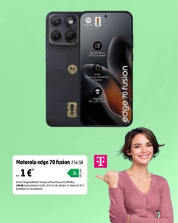 Starkes Angebot für Deinen Alltag 💪

👉🏼 Hol Dir jetzt das Motorola edge 70 fusion inkl. 256 GB für nur einmalig 1 € im Tarif MagentaMobil S Young – inklusive 100 GB Datenvolumen für Social Media, Streaming und alles, was unterwegs wichtig ist!

Mit 50-MP-Kamera, großem AMOLED-Display und robustem Design bist Du bestens ausgestattet.

👉 Sichere Dir jetzt bei uns im Shop das Angebot und lass‘ Dich individuell beraten!