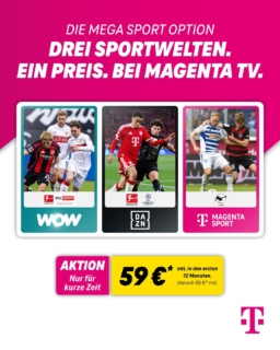 ⚽ Nur 59 €* mtl. im Jahresabo: Erlebe alle Spiele von WOW, DAZN und MagentaSport in einem Paket – mit der MegaSport Option bei MagentaTV! 🏃 Jetzt für kurze Zeit bei uns im Shop oder auf telekom.de/megasport

#telekom #magentatv #megasport #wow #dazn #fußballgucken 

Rechtstexte: https://timeline.gkh-agentur.de/telekom-rechtstexte-august-2025-2/